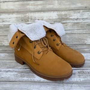 Timberland Jayne Teddy Fleece Fold Down Boots 9.5 Wheat Waterproof Lug Sole